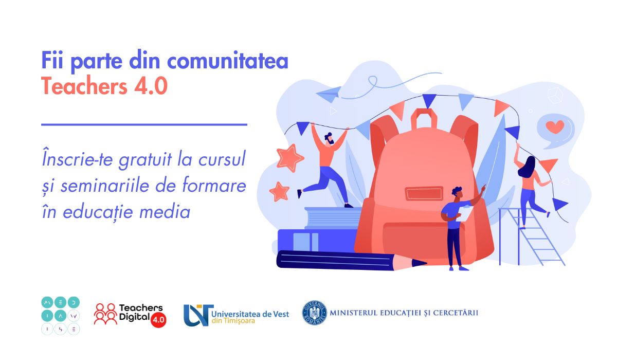Teachers 4.0 este un curs de formare în educație media, gratuit, pentru profesorii din România care vor să integreze educația media la clasă.